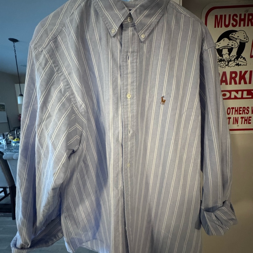 Ralph Lauren Blue and White Casual Button Down Shirt
